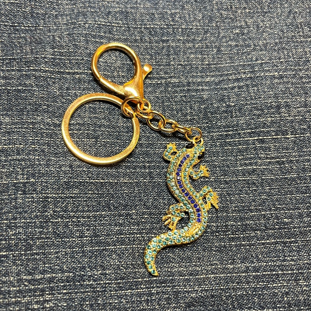 Gold Lizard Charm Keychain with Blue and Green Accents Multicolor available